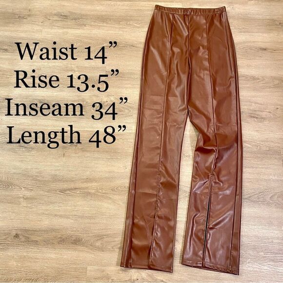 PRETTYLITTLETHING CHOCOLATE FAUX LEATHER SEAM DETAIL SPLIT HEM TROUSERS 8 NWT - Picture 16 of 16